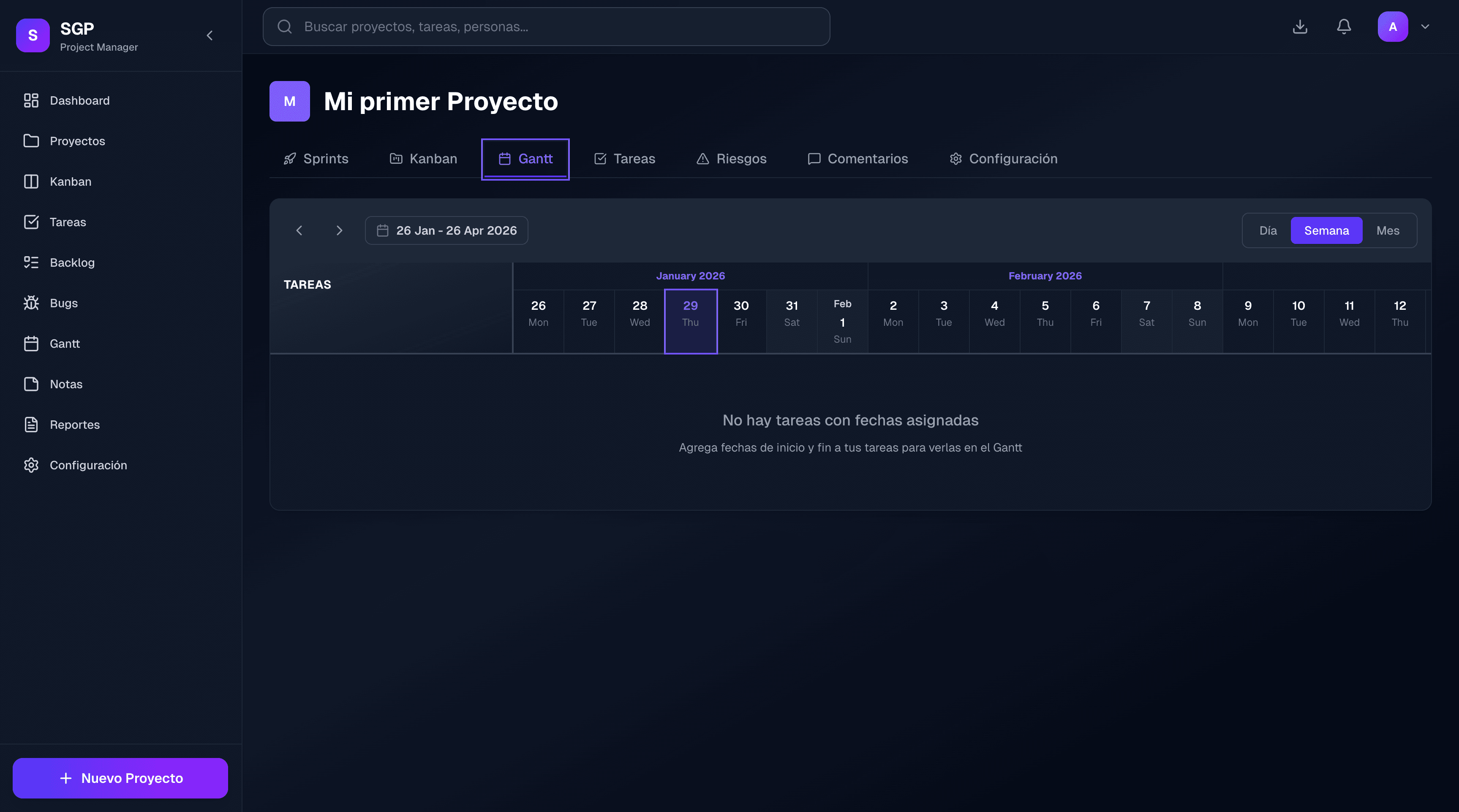 Diagrama de Gantt en SGP